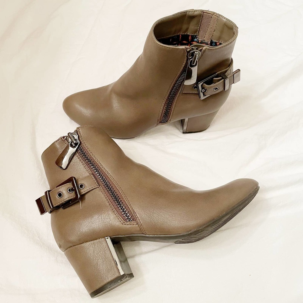 White Mountain Taupe Buckle Bootie